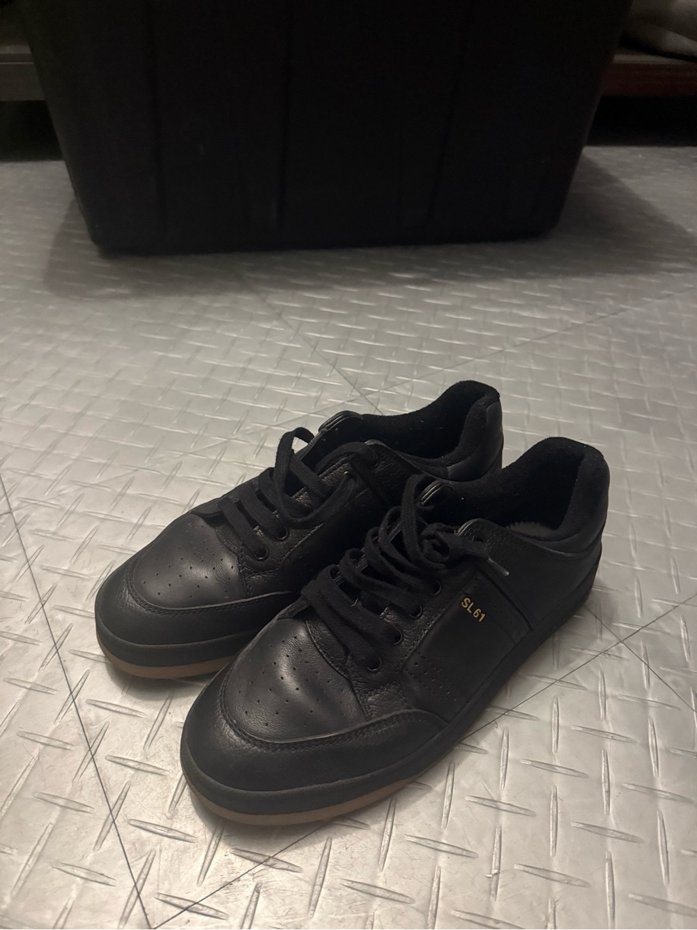 Yves Saint Laurent Black Leather Low-Top Sneakers with Tan Trim